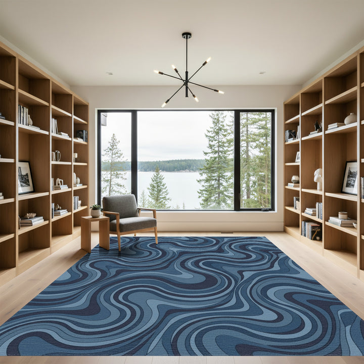 Indigo Swirling Stripe Abstract Rug