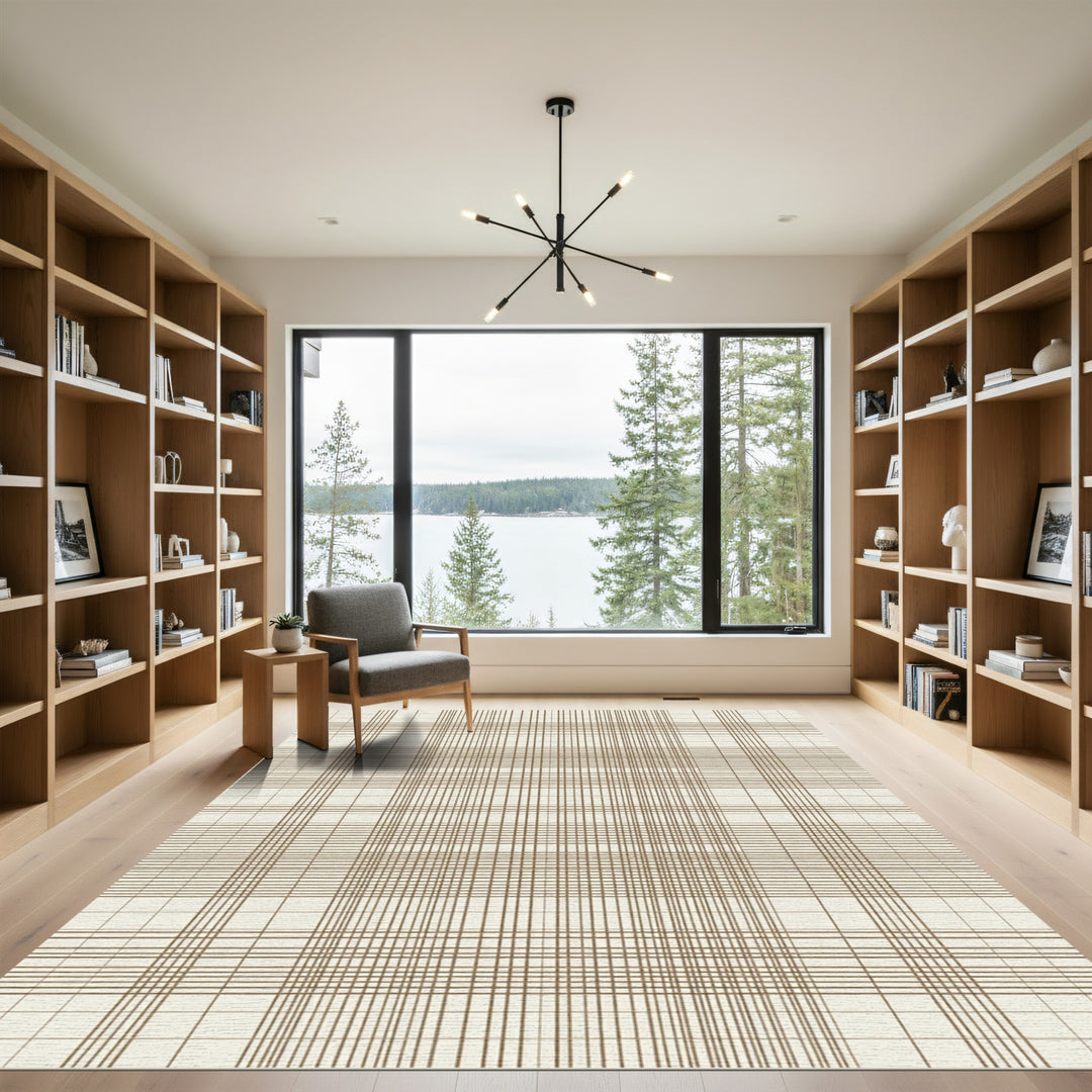 Brown Plaid Grid Textured Rug