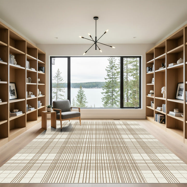 Brown Plaid Grid Textured Rug