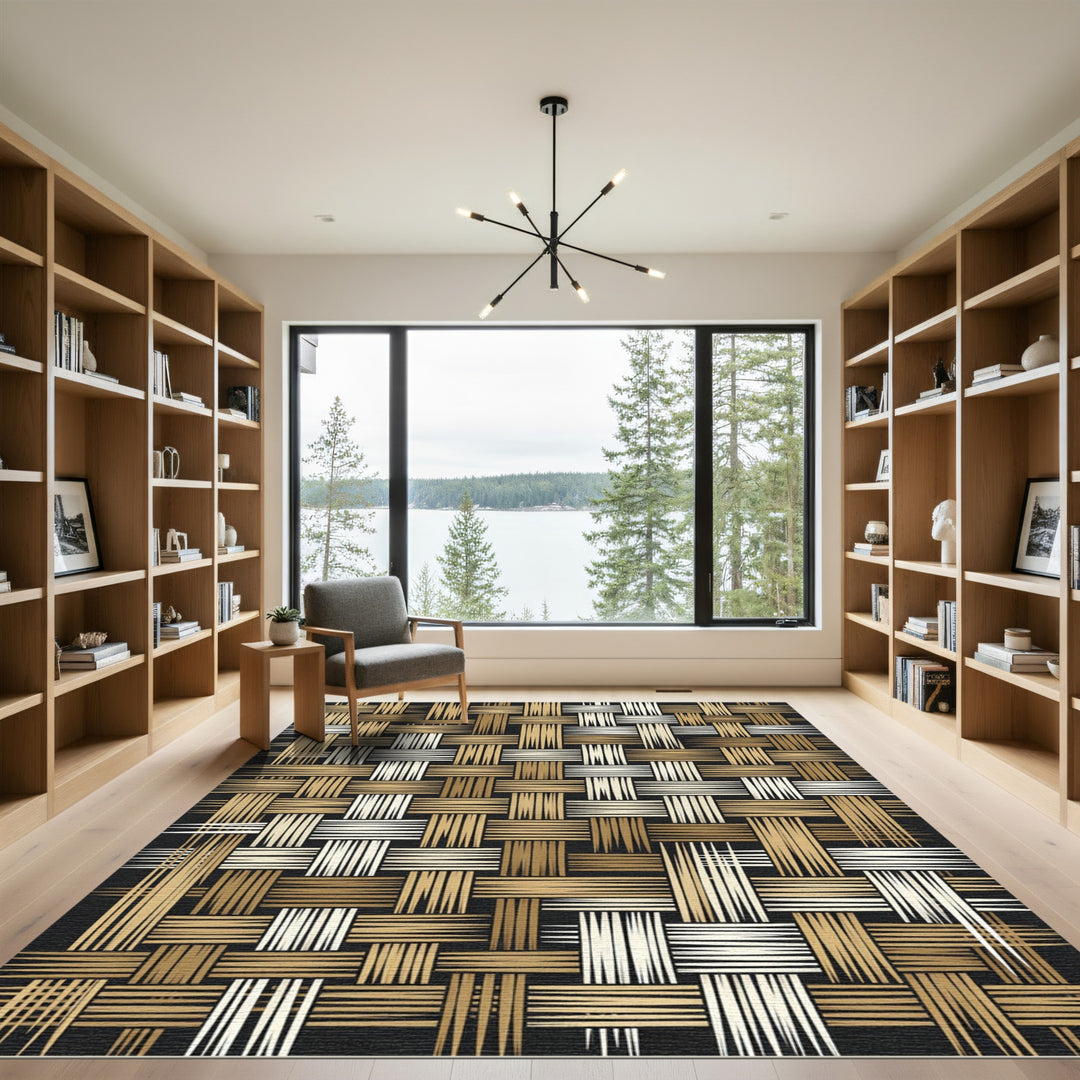 Golden Brown Woven Bamboo Texture Rug