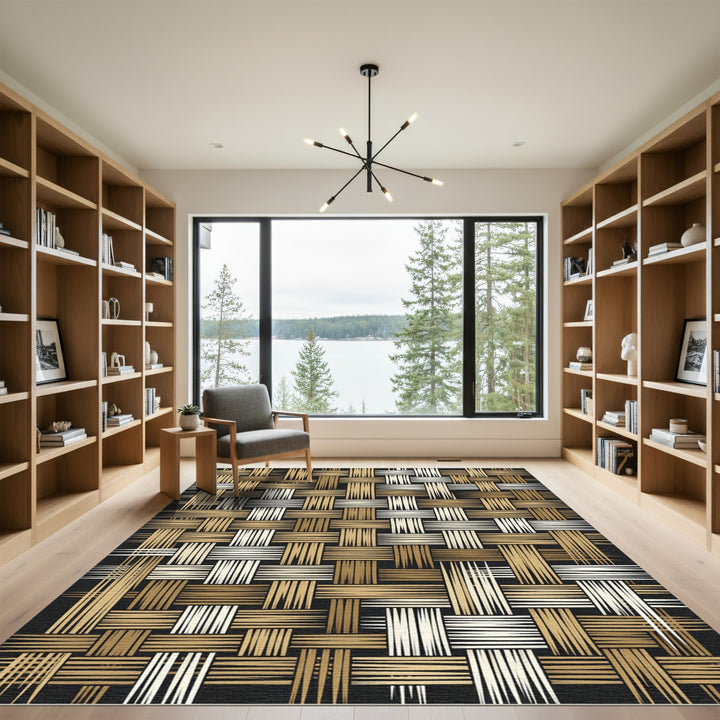 Golden Brown Woven Bamboo Texture Rug