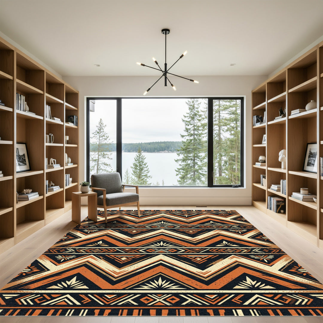 Bold Orange Zigzag Tribal Rug