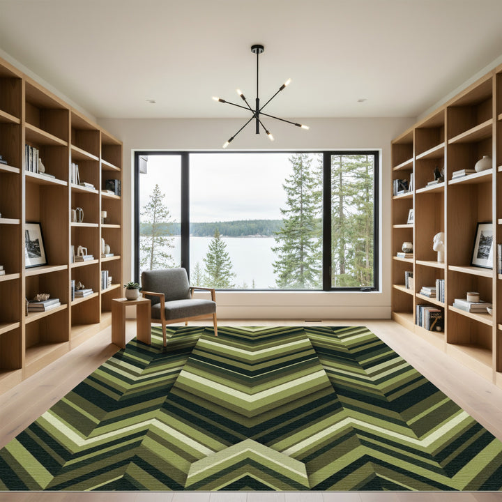 Army Green Chevron Abstract Rug