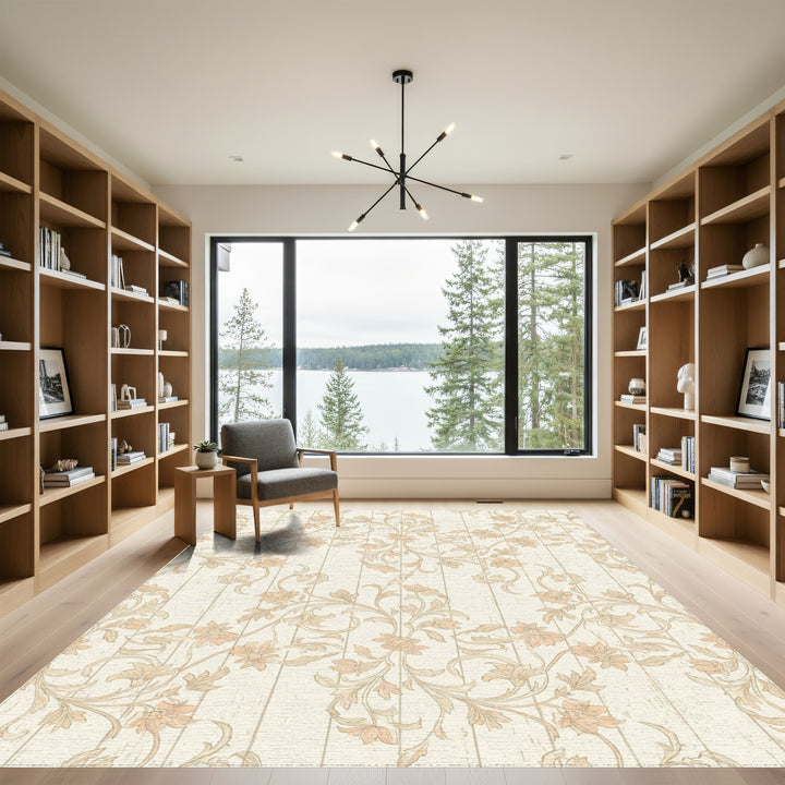 Cream Floral Vine Scroll Rug