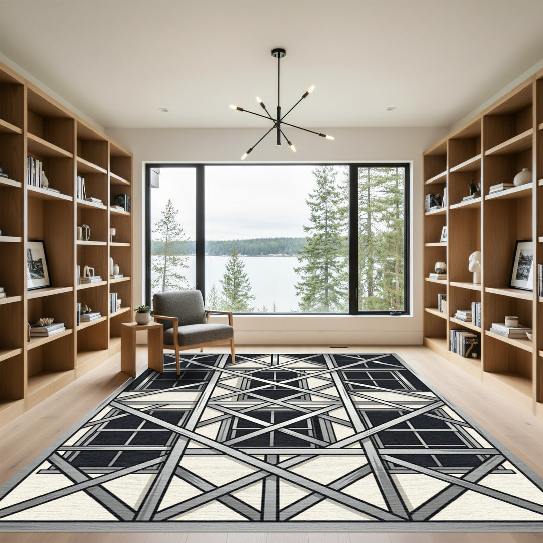 Gray Abstract Window Lattice Rug
