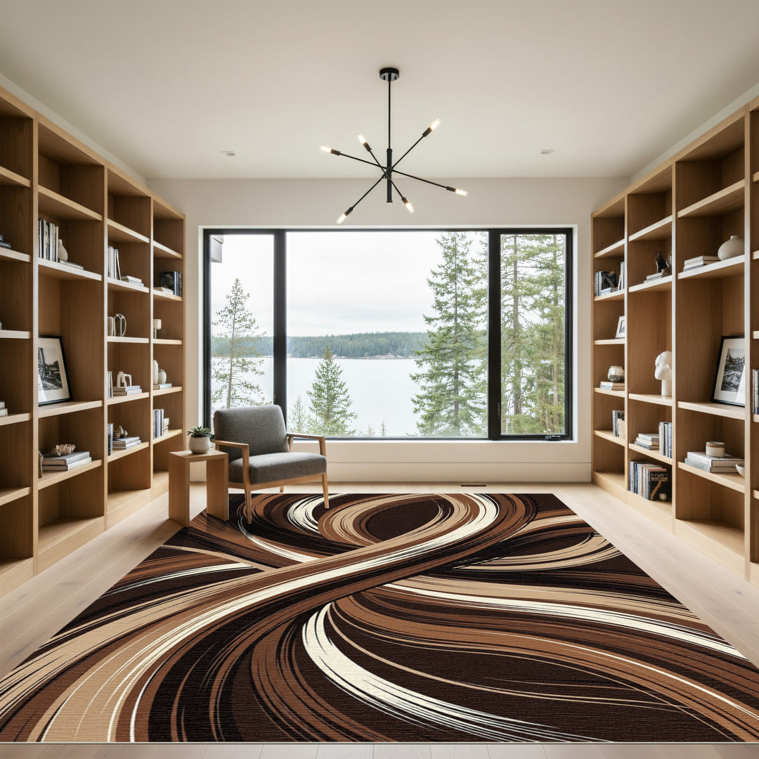 Rich Chocolate Swirl Abstract Curves Rug
