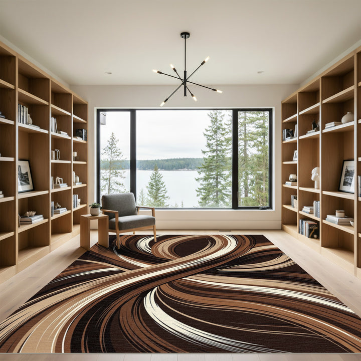 Rich Chocolate Swirl Abstract Curves Rug