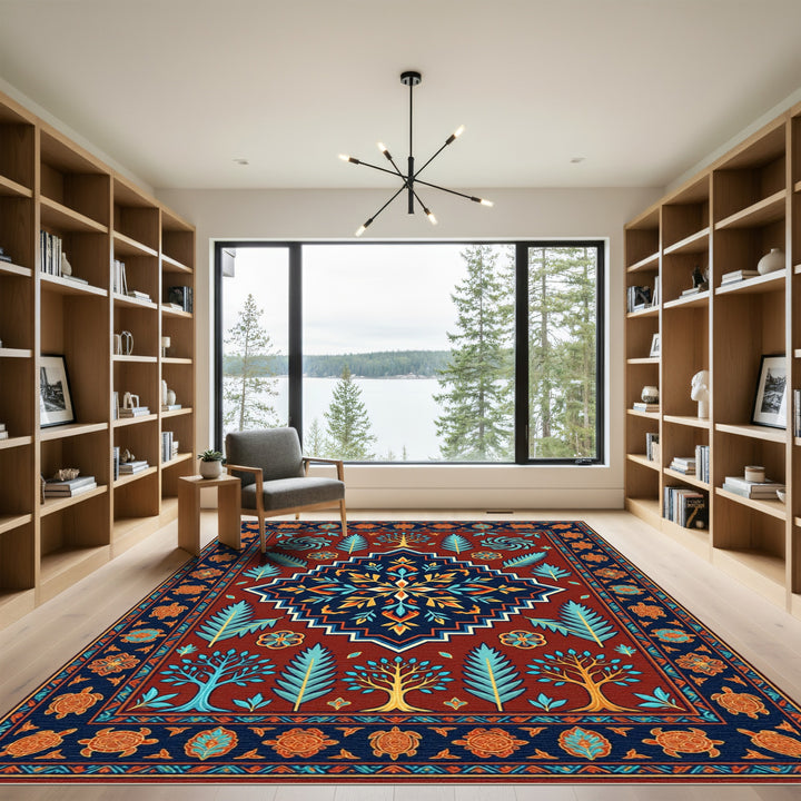 Rich Red Tribal Turtle Garden Rug