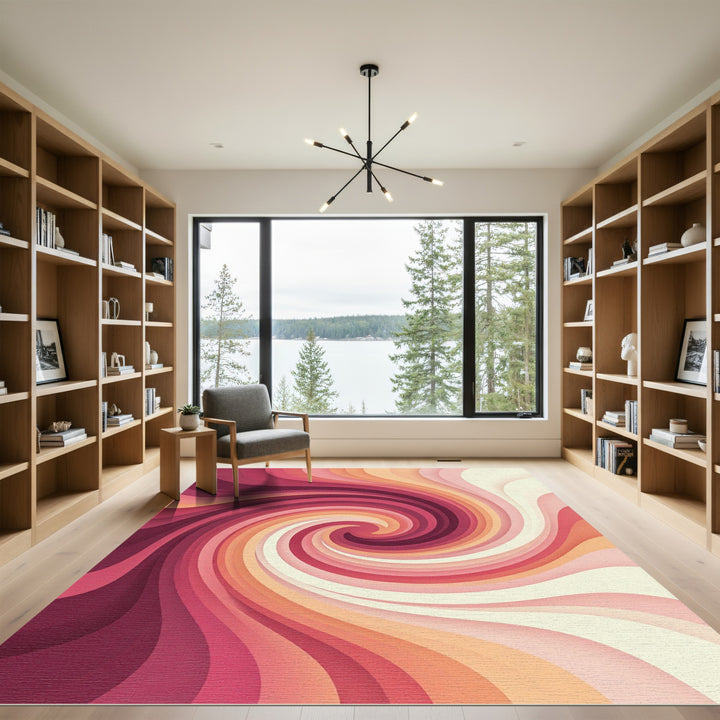 Crimson Peach Swirl Abstract Rug