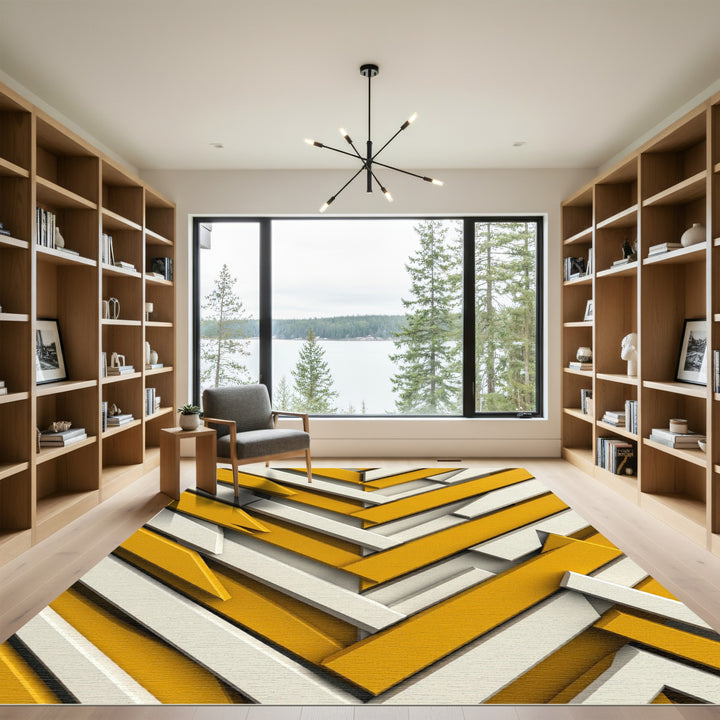 Golden Yellow White Intersecting Beams Rug