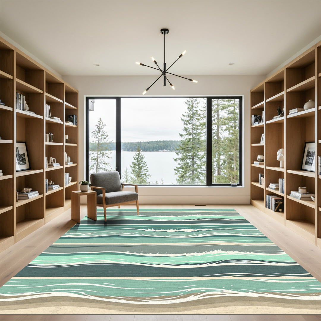 Serene Teal Horizontal Wave Rug