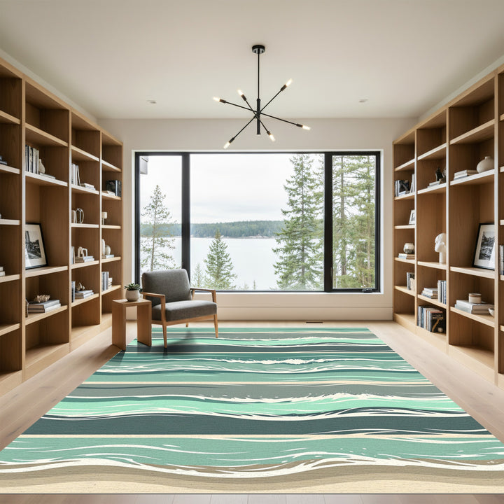 Serene Teal Horizontal Wave Rug