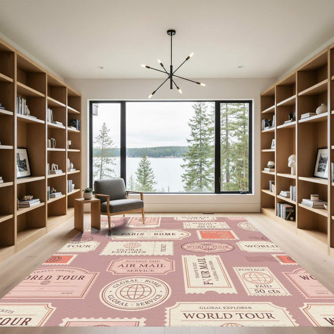 Vintage Travel Ticket Collage Rug
