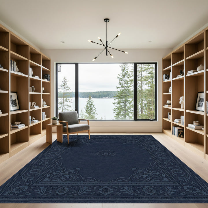 Deep Indigo Floral Garden Medallion Rug