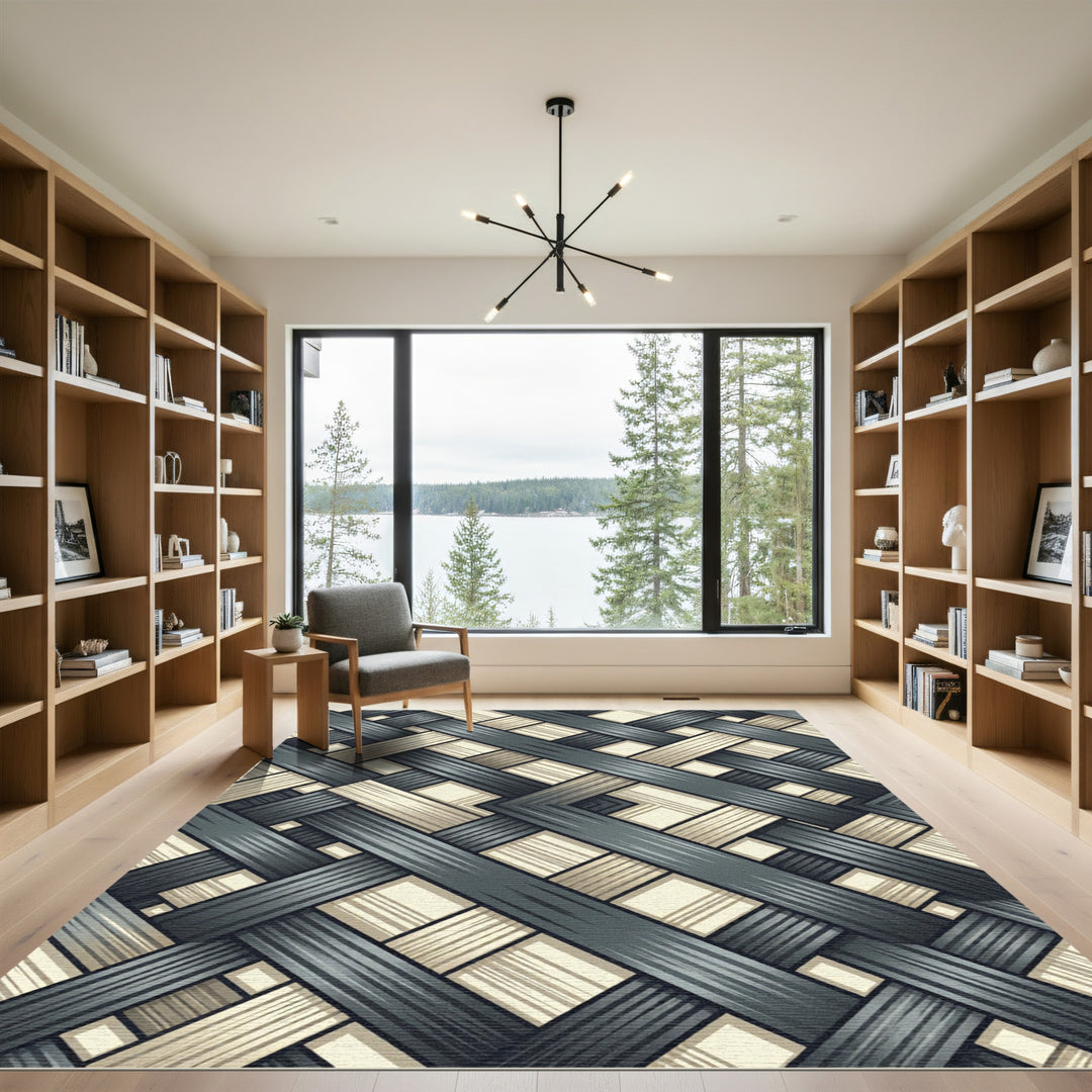 Deep Blue Woven Texture Interlock Rug