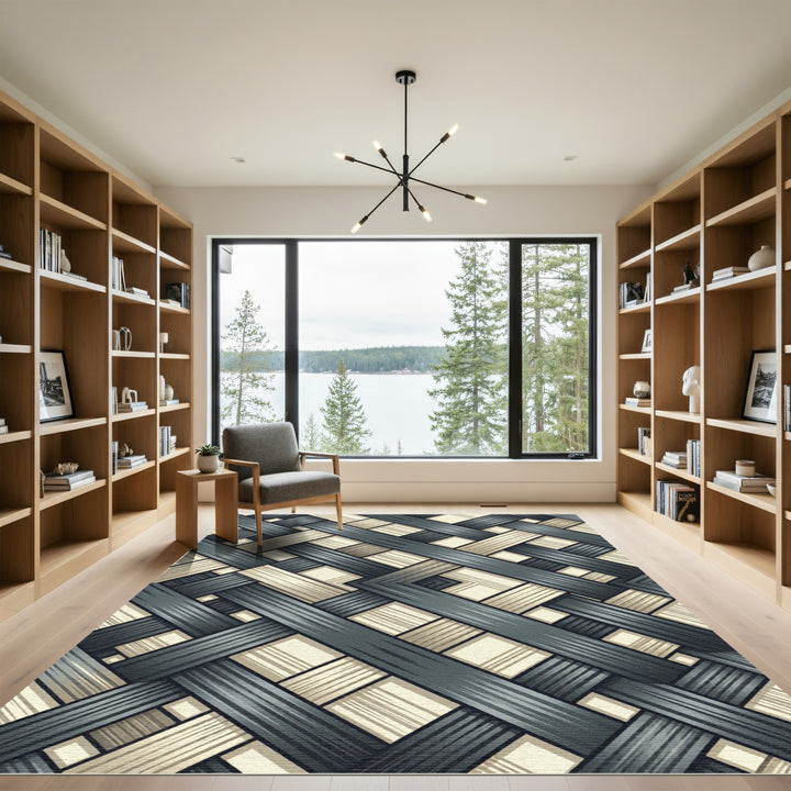Deep Blue Woven Texture Interlock Rug