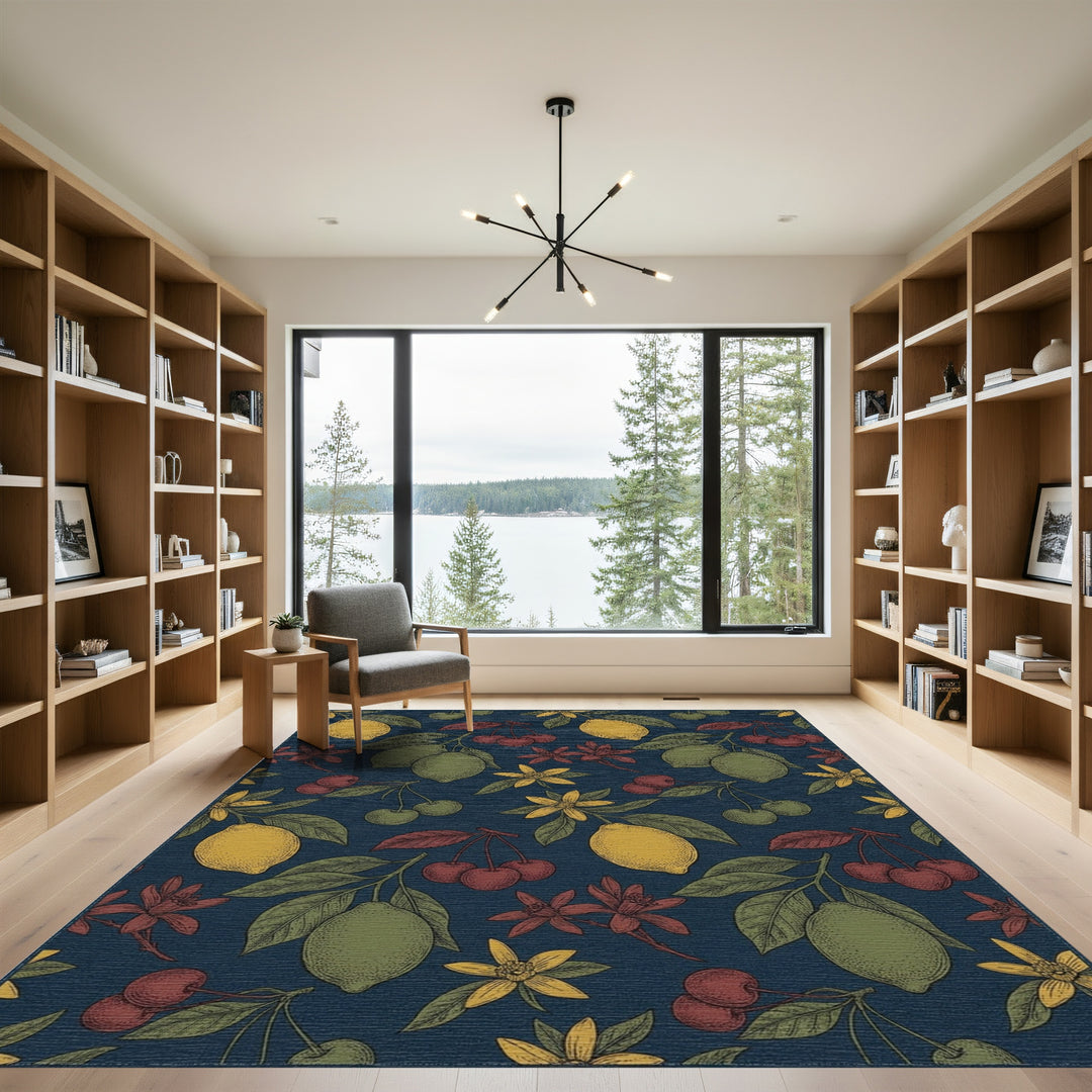 Vintage Lemon Cherry Botanical Garden Rug