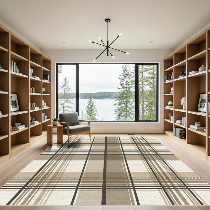 Classic Tan Plaid Square Rug
