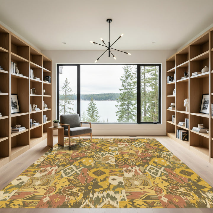 Patchwork Ikat Paisley Earthy Tones Rug