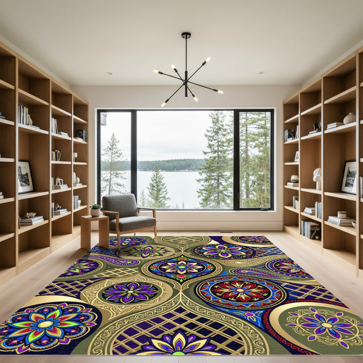 Vibrant Mandala Medallion Jewel Toned Rug
