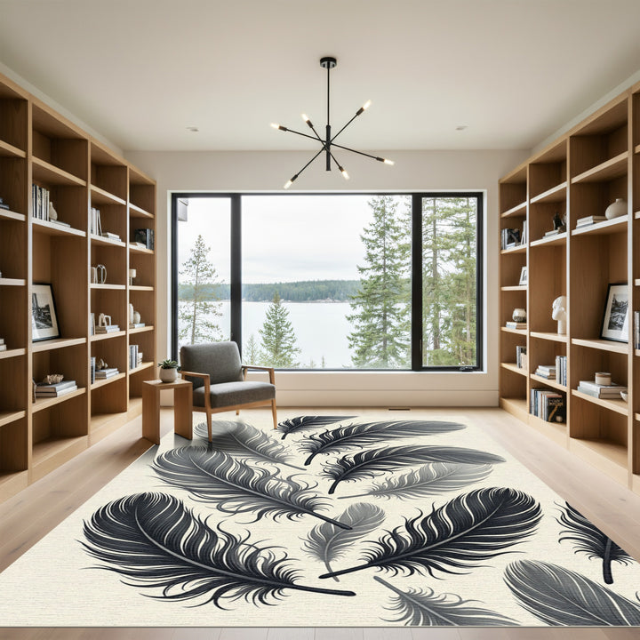 Elegant Black Feather Flock Rug