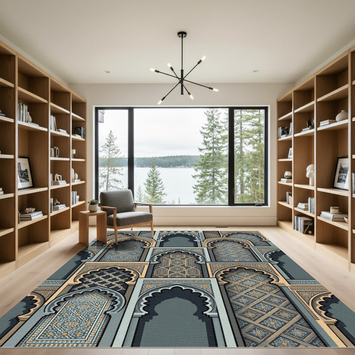 Intricate Blue Gold Archway Rug