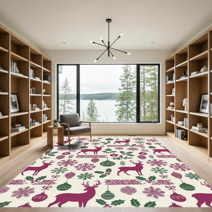 Deep Berry Reindeer Snowflake Holiday Accents Rug