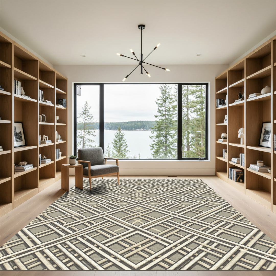 Geometric Lattice Bamboo Weave Rug
