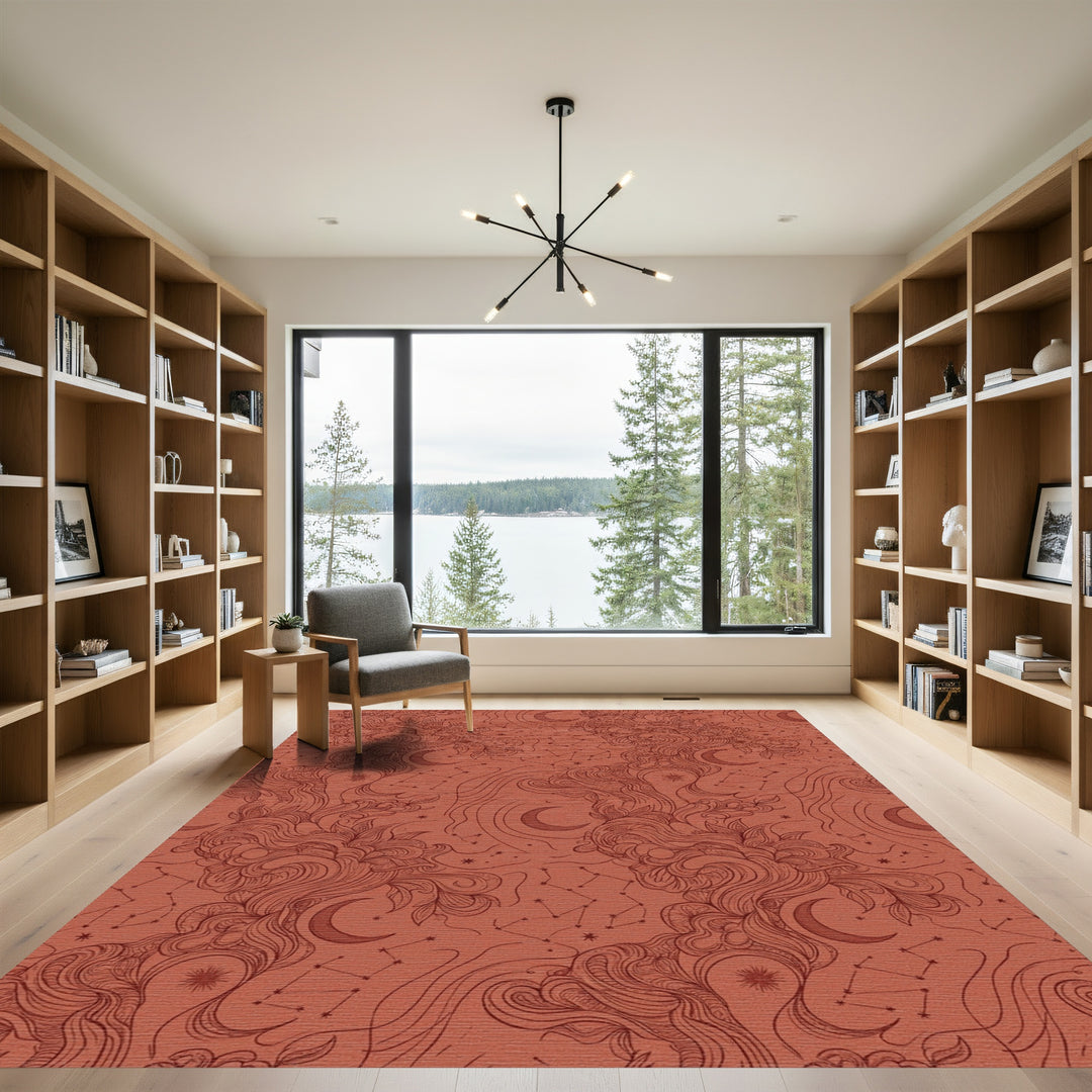 Celestial Blush Swirl Moon Constellation Rug