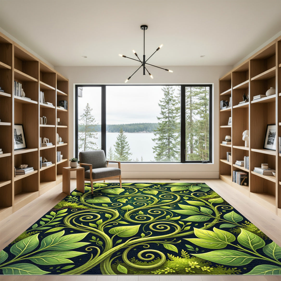 Emerald Leafy Swirls Vine Rug