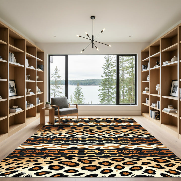Leopard Gold Chain Black Rug
