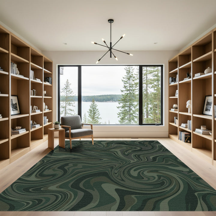 Deep Forest Swirl Marble Texture Rug