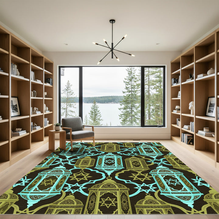 Aqua Gold Islamic Lantern Star Rug