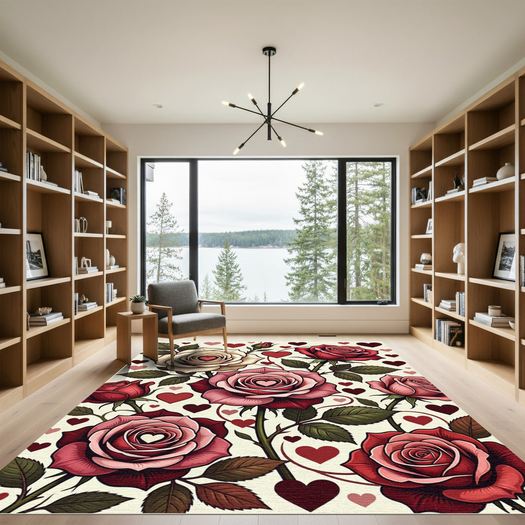 Crimson Cream Roses Heart Garland Rug
