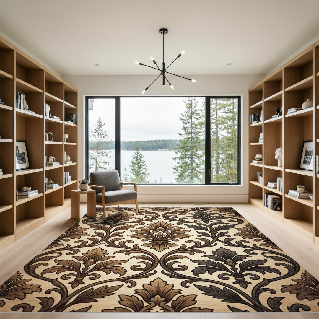 Elegant Brown and Gray Damask Rug
