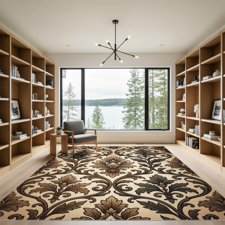 Elegant Brown and Gray Damask Rug