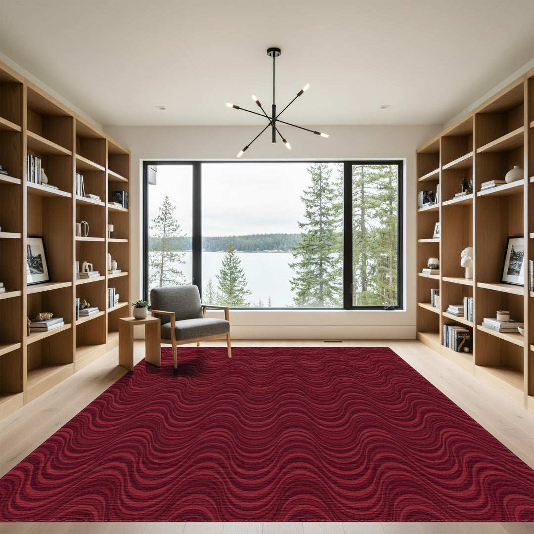 Deep Red Wavy Stripe Rug
