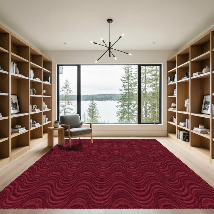 Deep Red Wavy Stripe Rug