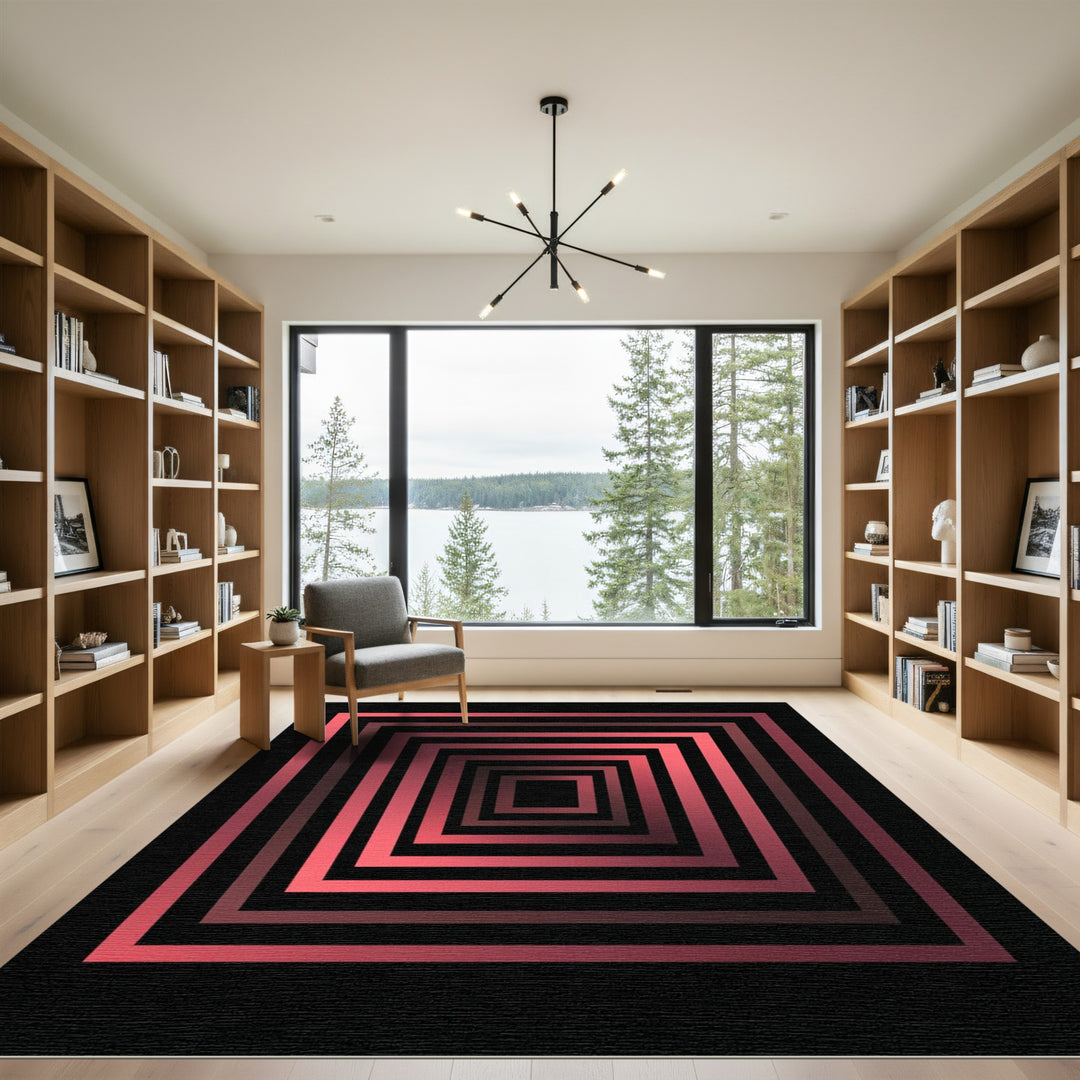 Crimson Nested Square Gradient Rug