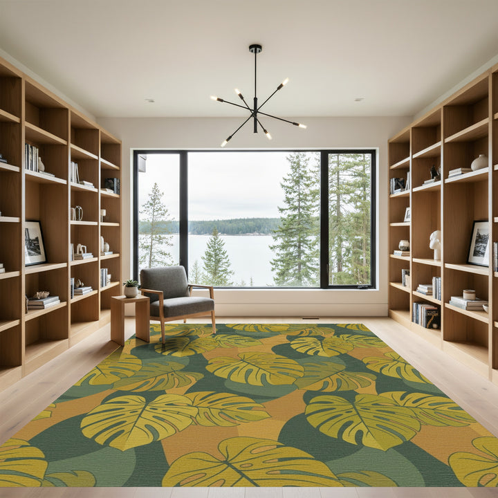 Golden Monstera Leaf Botanical Blend Rug
