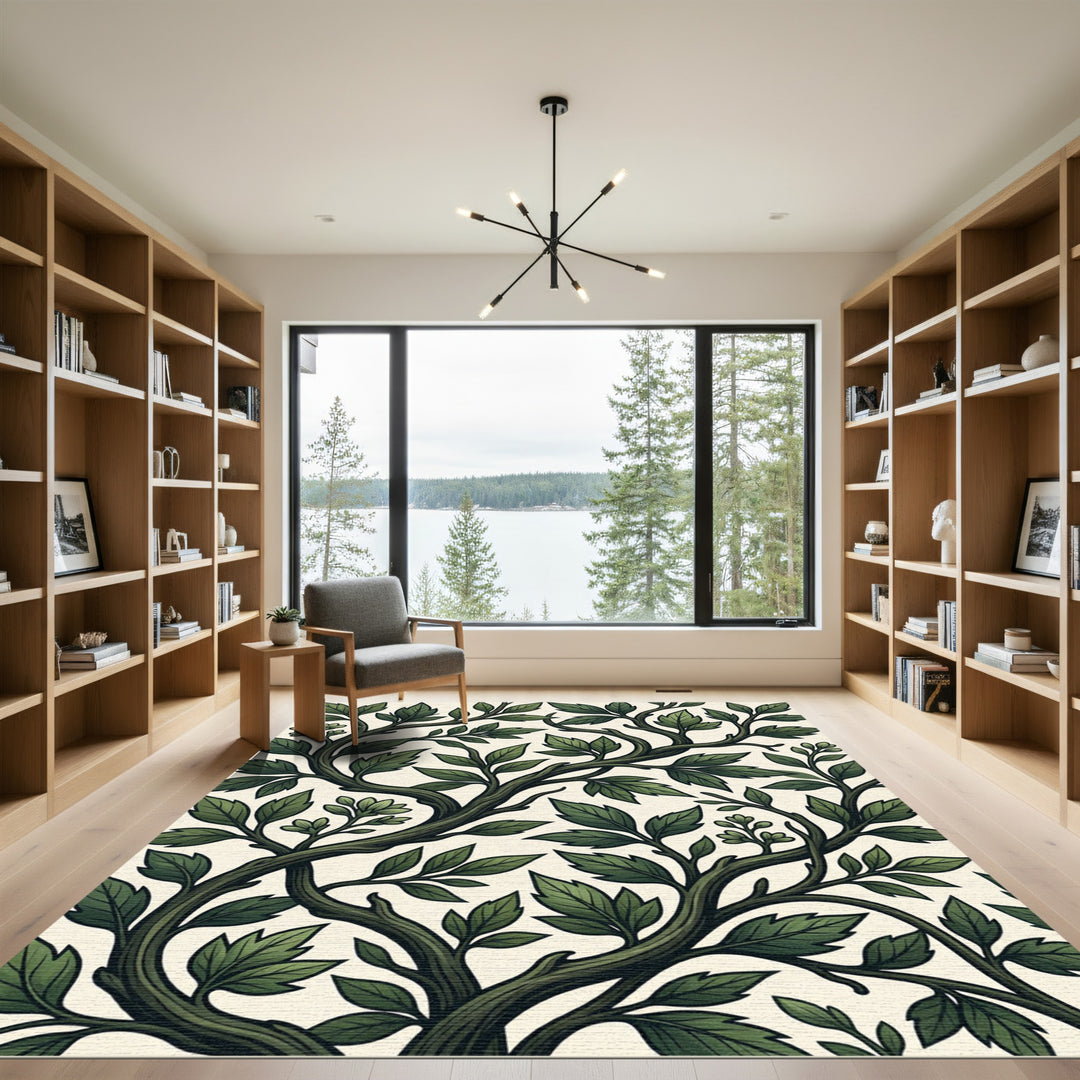 Vintage Dark Green Vine Foliage Rug