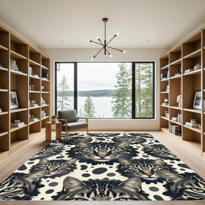 Feline Faces Cream Black Spot Rug