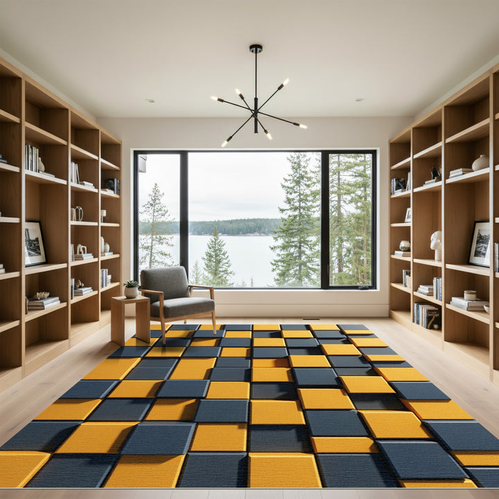 Geometric Cubes Yellow Slate Rug