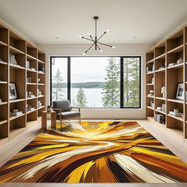 Abstract Golden Sunburst Splatter Rug