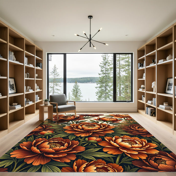 Orange Peony Floral Arrangement Rug