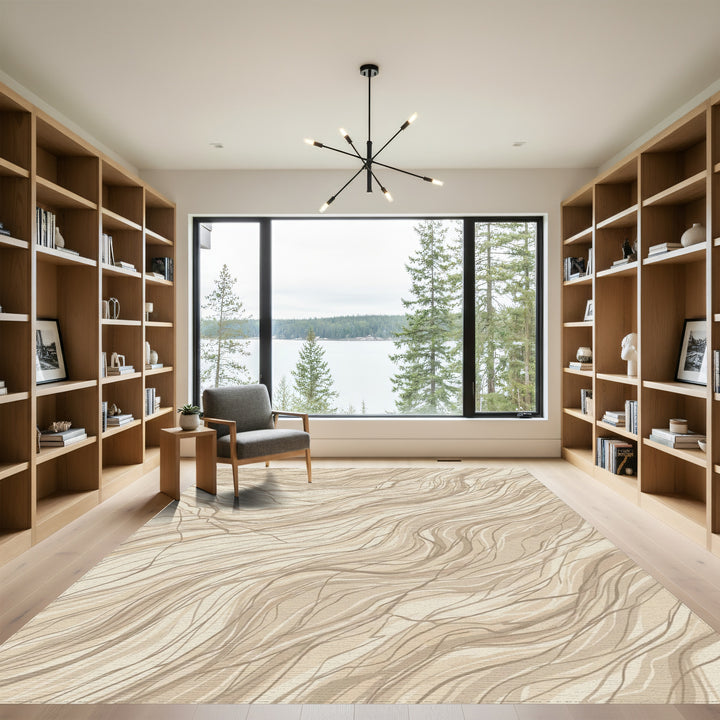 Earthy Beige Abstract Flowing Lines Rug
