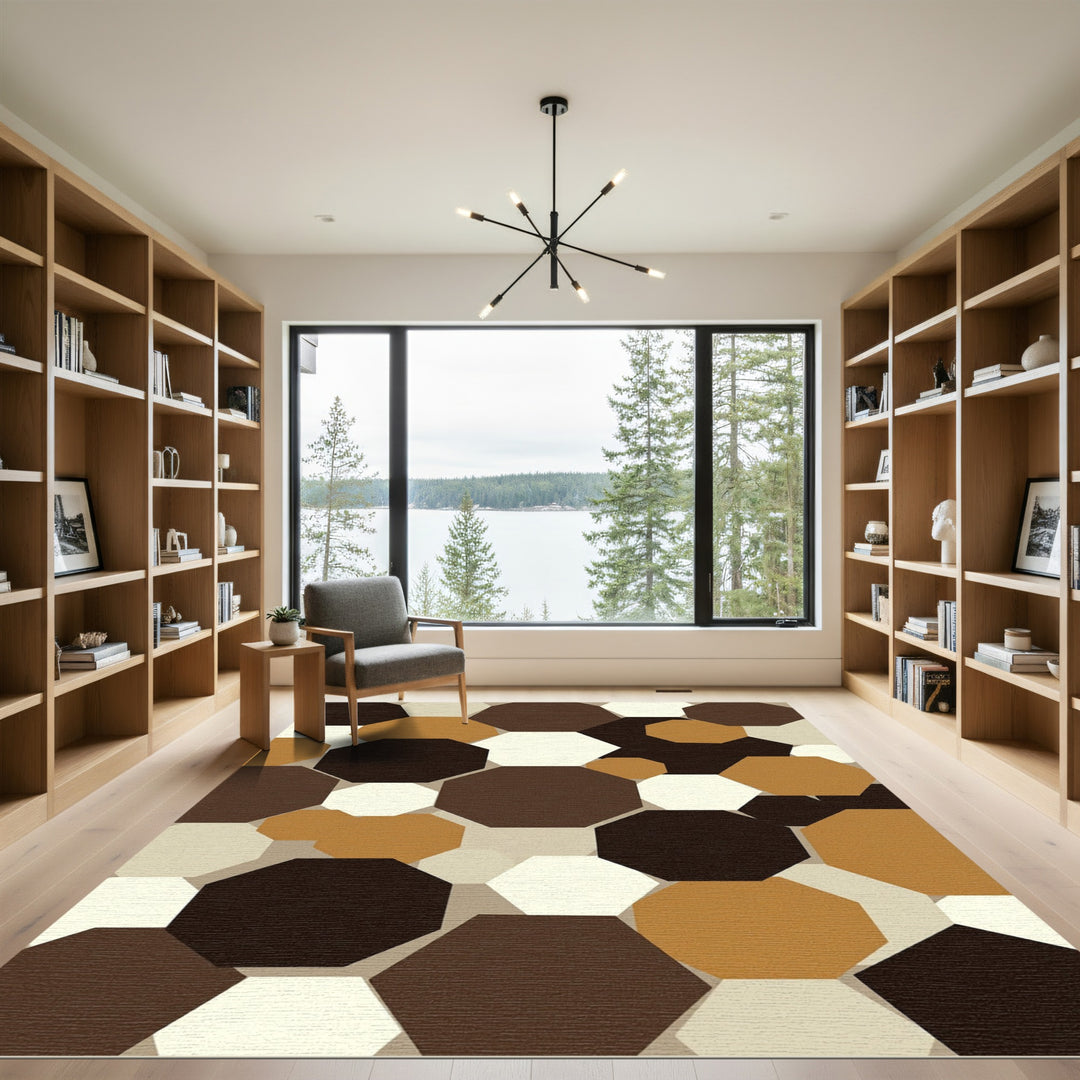 Earthy Octagon Mosaic Collage Rug