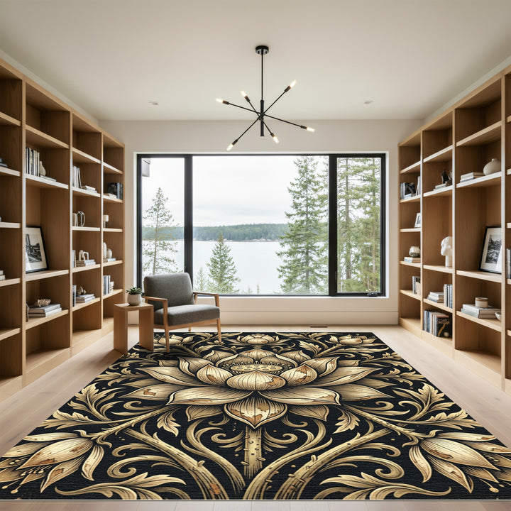 Golden Floral Art Nouveau Garland Rug