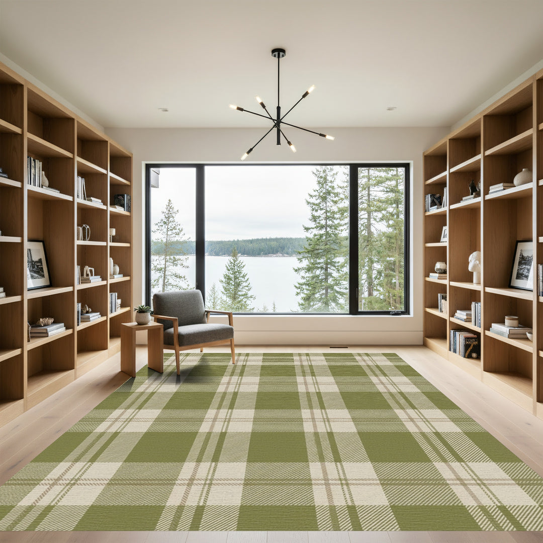 Olive Tan Plaid Squares Rug