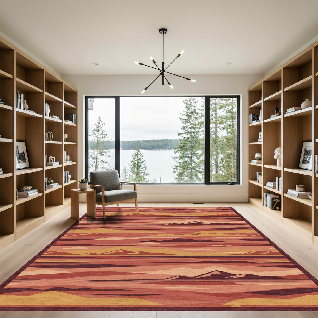 Earthy Mountain Sunset Abstract Layers Rug